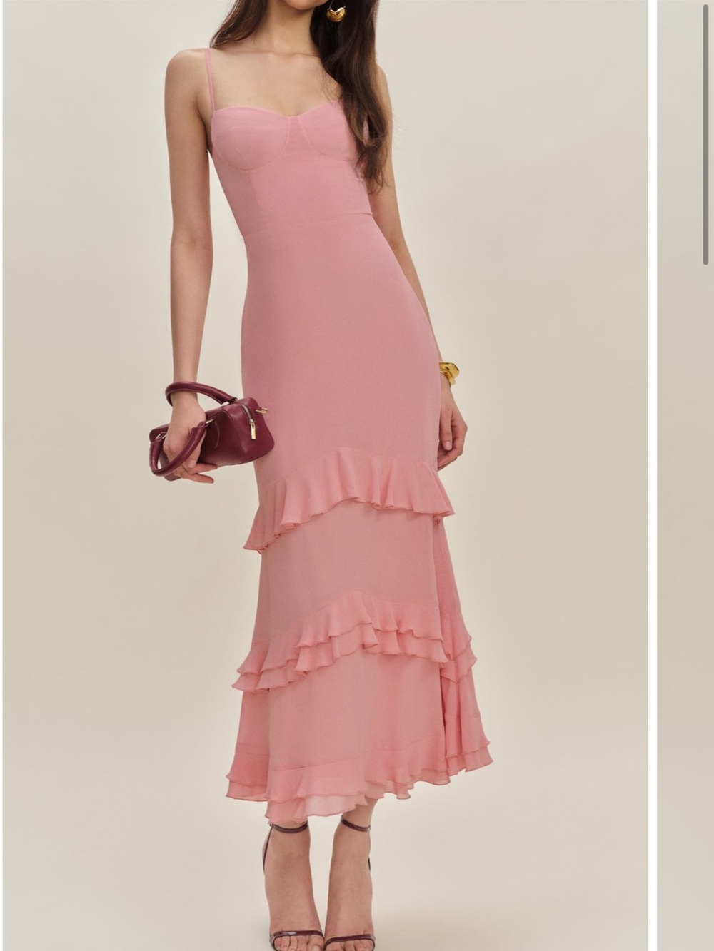 Reformation Ellora Ruffle Tiered Midi Dress Size 10